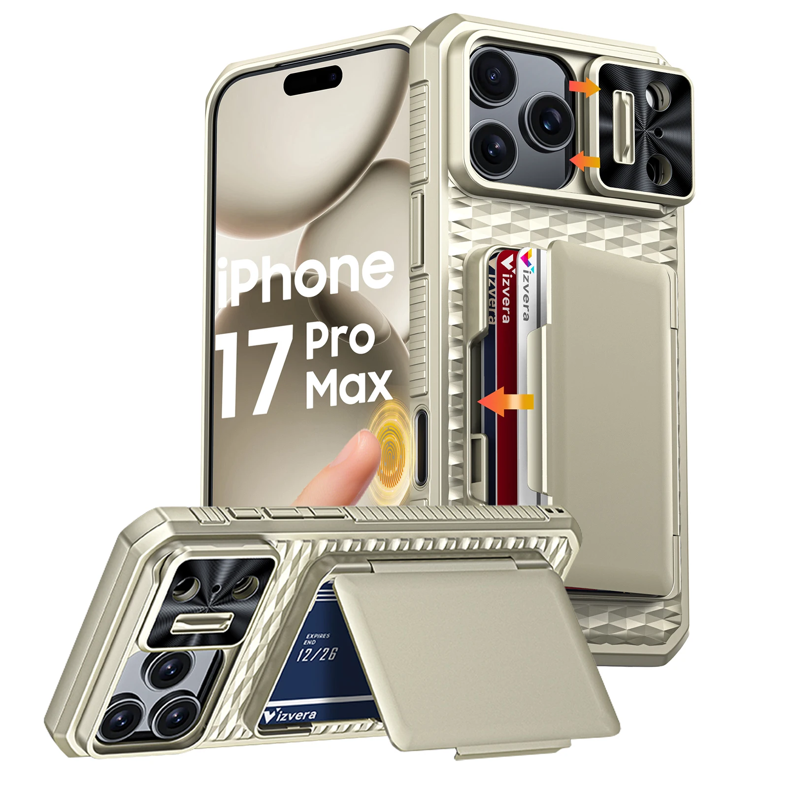 Premium Full Body Protective Wallet Case with Card Holder & Kickstand - Orange