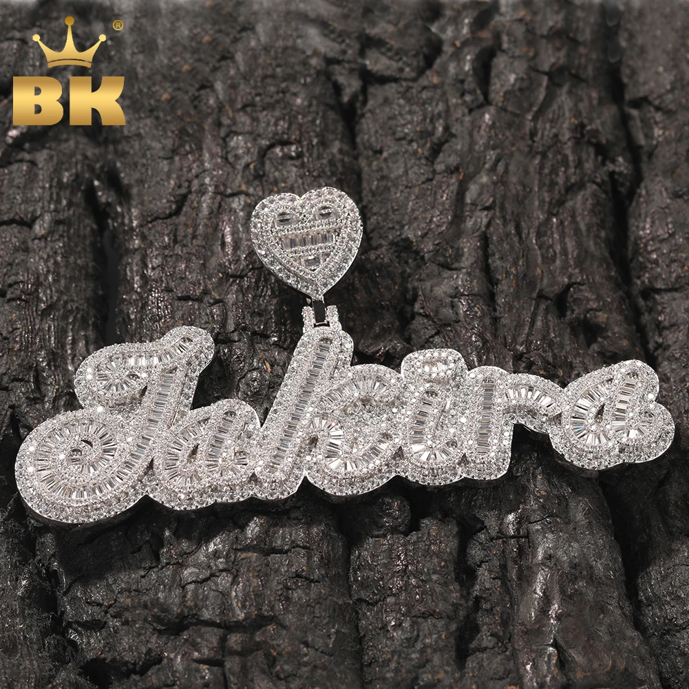 THE BLING KING Custom Baguettecz Letter With Baguettecz Heart Pendant Necklace Iced Out Bling Square CZ Hiphop Jewelry heart square round pendant diy mold resin casing craft jewelry making tools