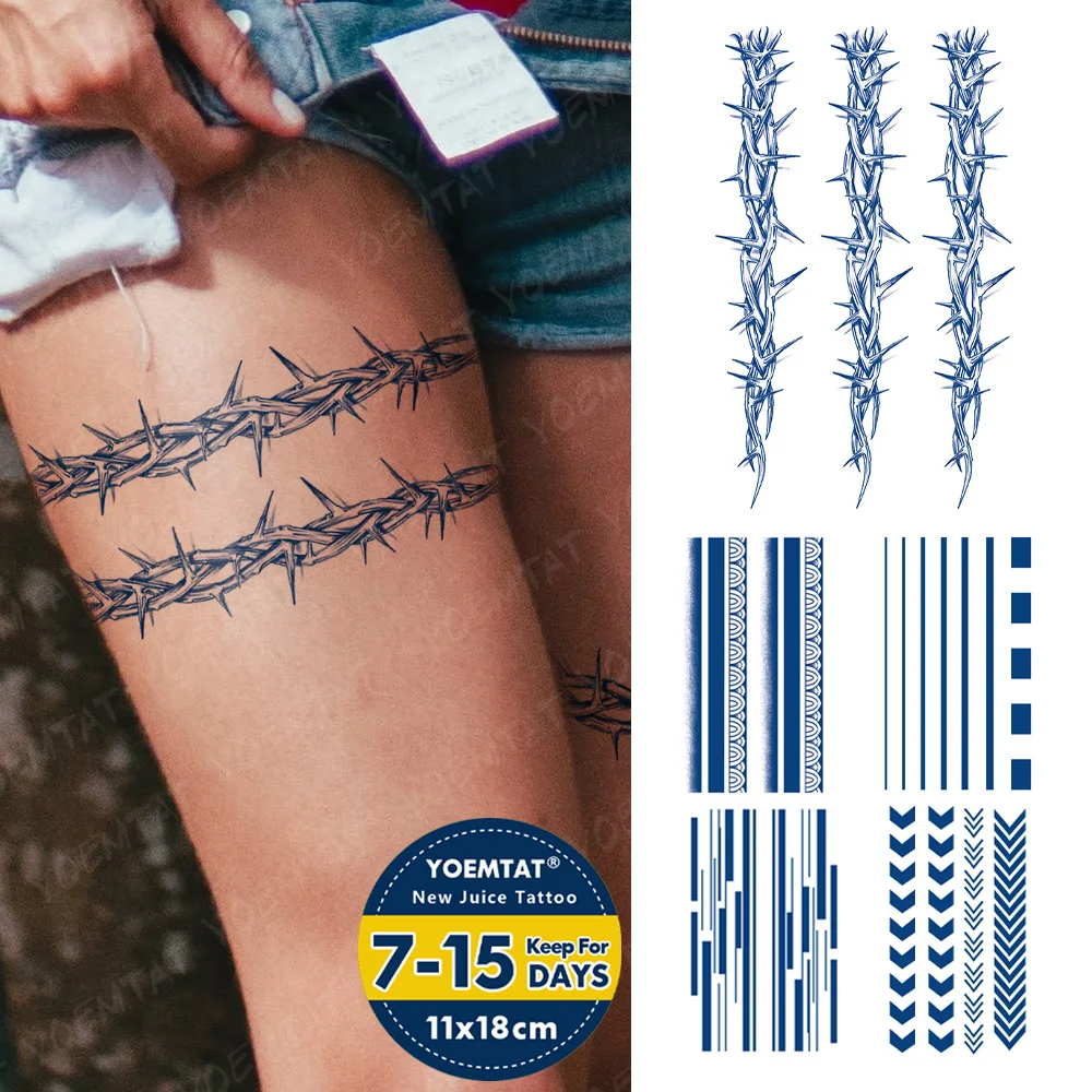 

Полуперманентные травяные шипы, символов линии, индивидуальные водонепроницаемые Временные татуировки, наклейки, стойкая поддельная татуировка с соком для женщин и мужчин