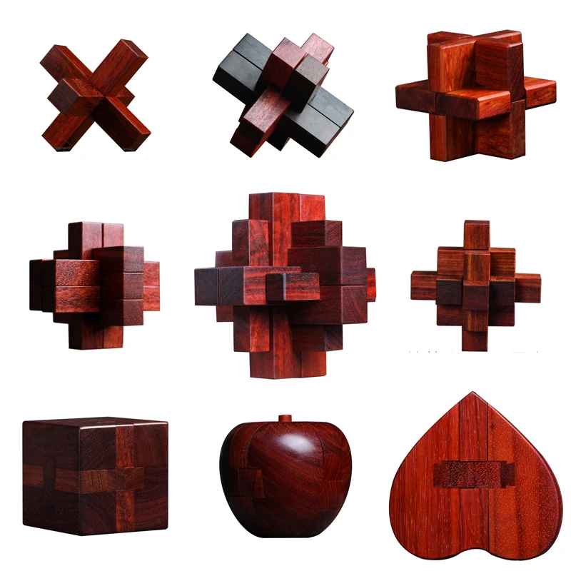 

Mahogany set Luban Lock 3D Handmade IQ Wooden Puzzle Kong Luban Lock Toys Adults Puzzle Toys
