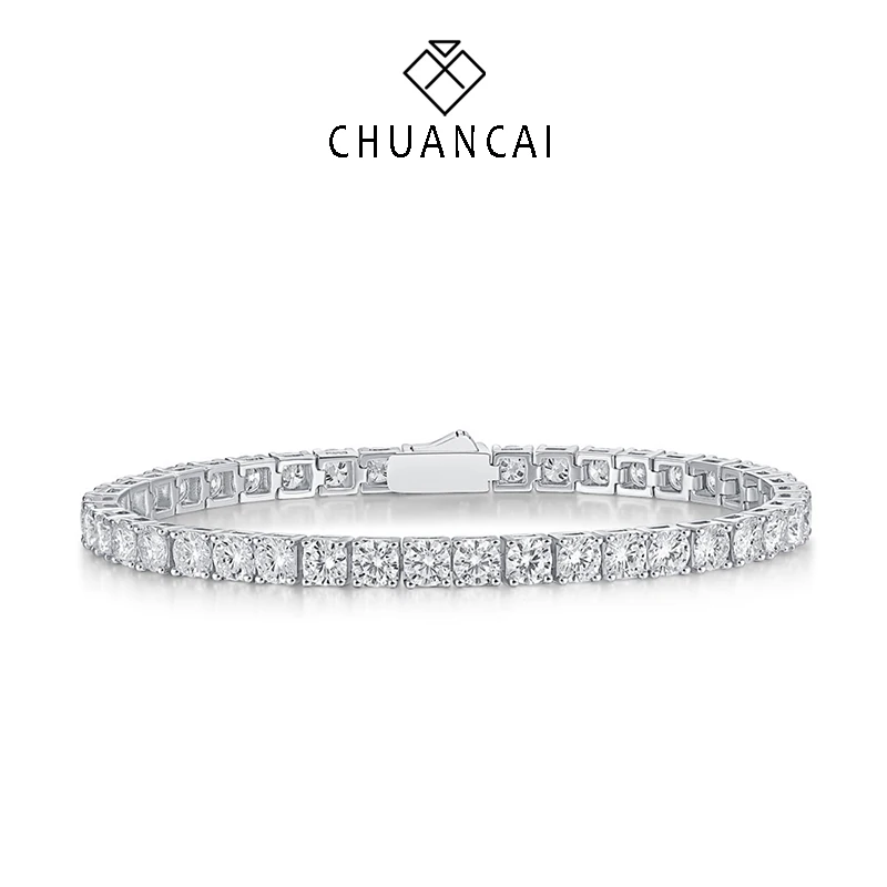 

18K White Gold Plated 925 Silver Moissanite Tennis Bracelet 5.0mm 6.5mm D Color Pass Diamond Tester GRA Gift for Women