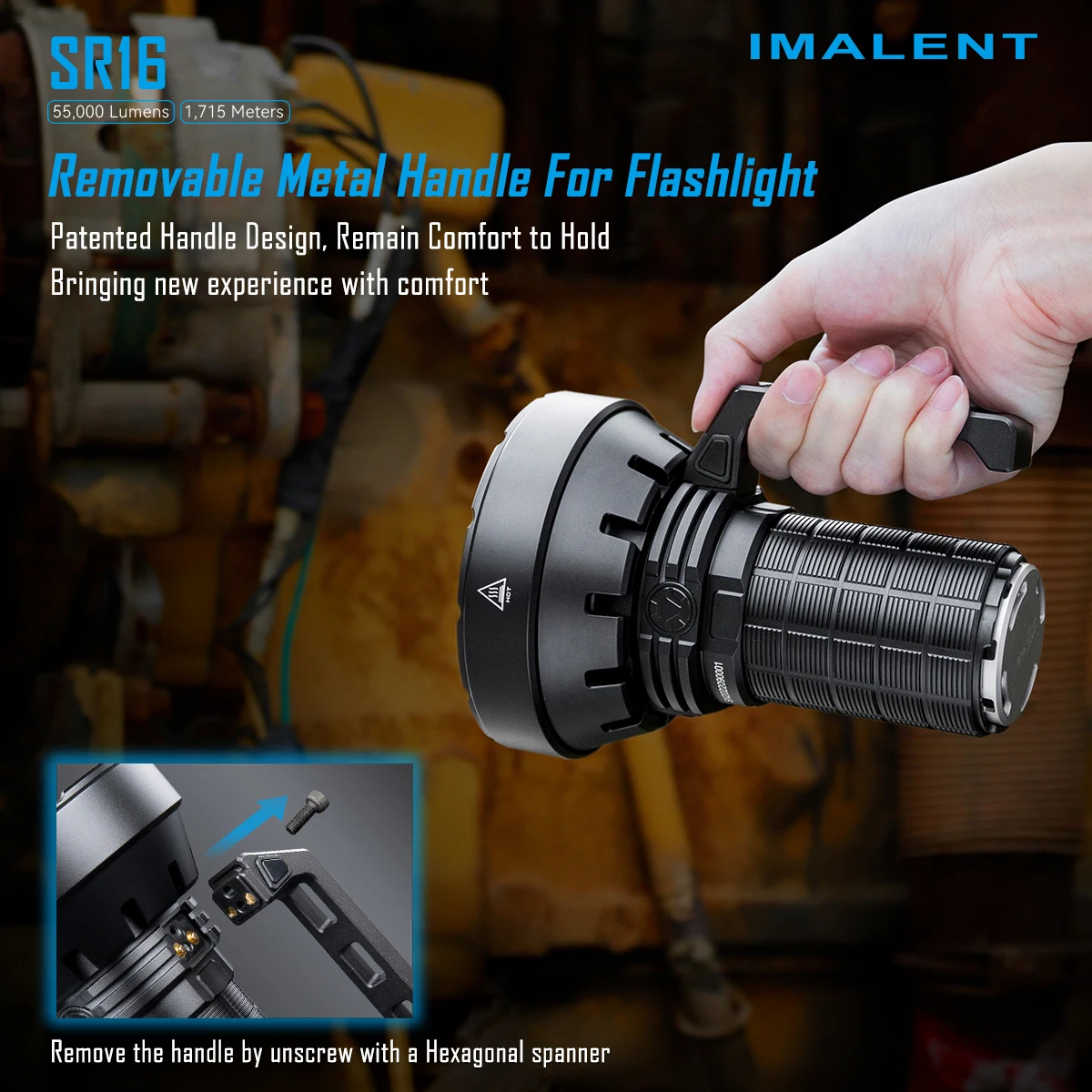 IMALENT SR16 Tactical Flashlight 55000 Lumens CREE XHP50.3 HI LED Super Bright Searchlight Rechargeable Mountain Climbing.