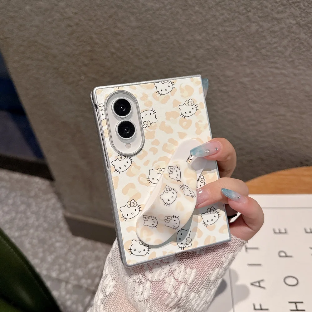 Kawaii Leopard Print HelloKitty Phone Case - Fashionable Cute Girly Foldable Protective Cover