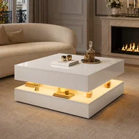 Table basse LED RGB MINGZHE 78 x 78 cm, table de salon haute luminosité avec rangement, tiroirs réversibles, contrôle par application et télécommande, surface UV facile à nettoyer, noir/blanc 1
