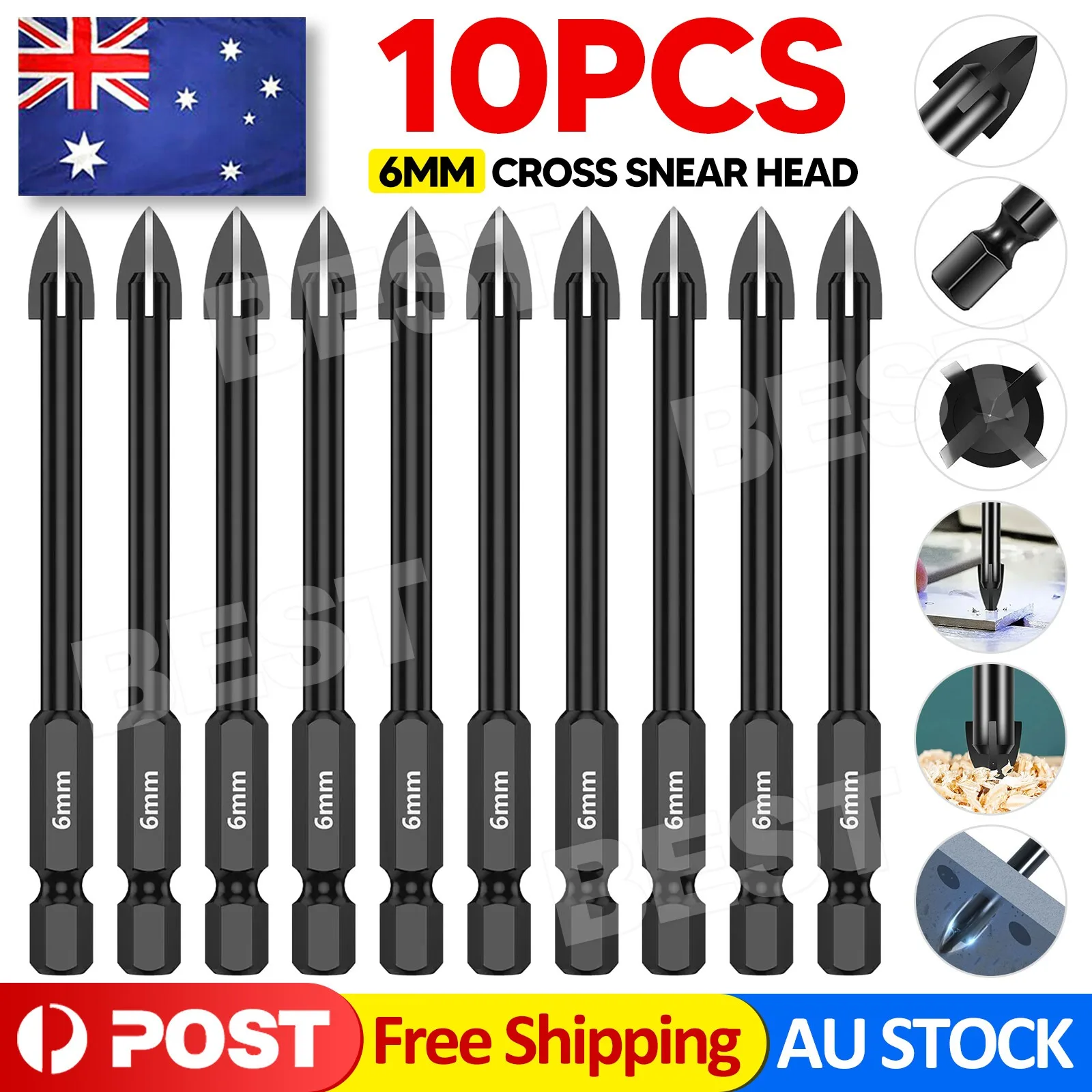 6mm Tile Porcelain Drill Bit Marble Ceramic Glass Brick Shank Hex Spear Head AU