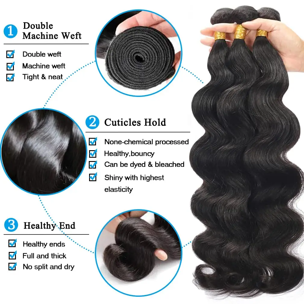 12A Human Hair 3 Bundles with 13x4 Lace Frontal (28 30 32+20) Body Wave Human Hair 100% Unprocessed Brazilian Bundles