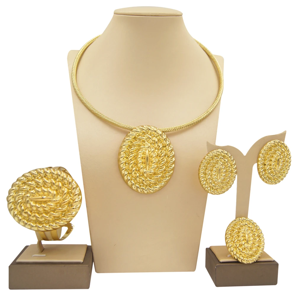 Yulaili Wholesale 24K Brazil Gold Jewelry Set Long Chain Golden Bridal  Necklace Earrings Bangle Ring Jewelry Set Accessory - AliExpress