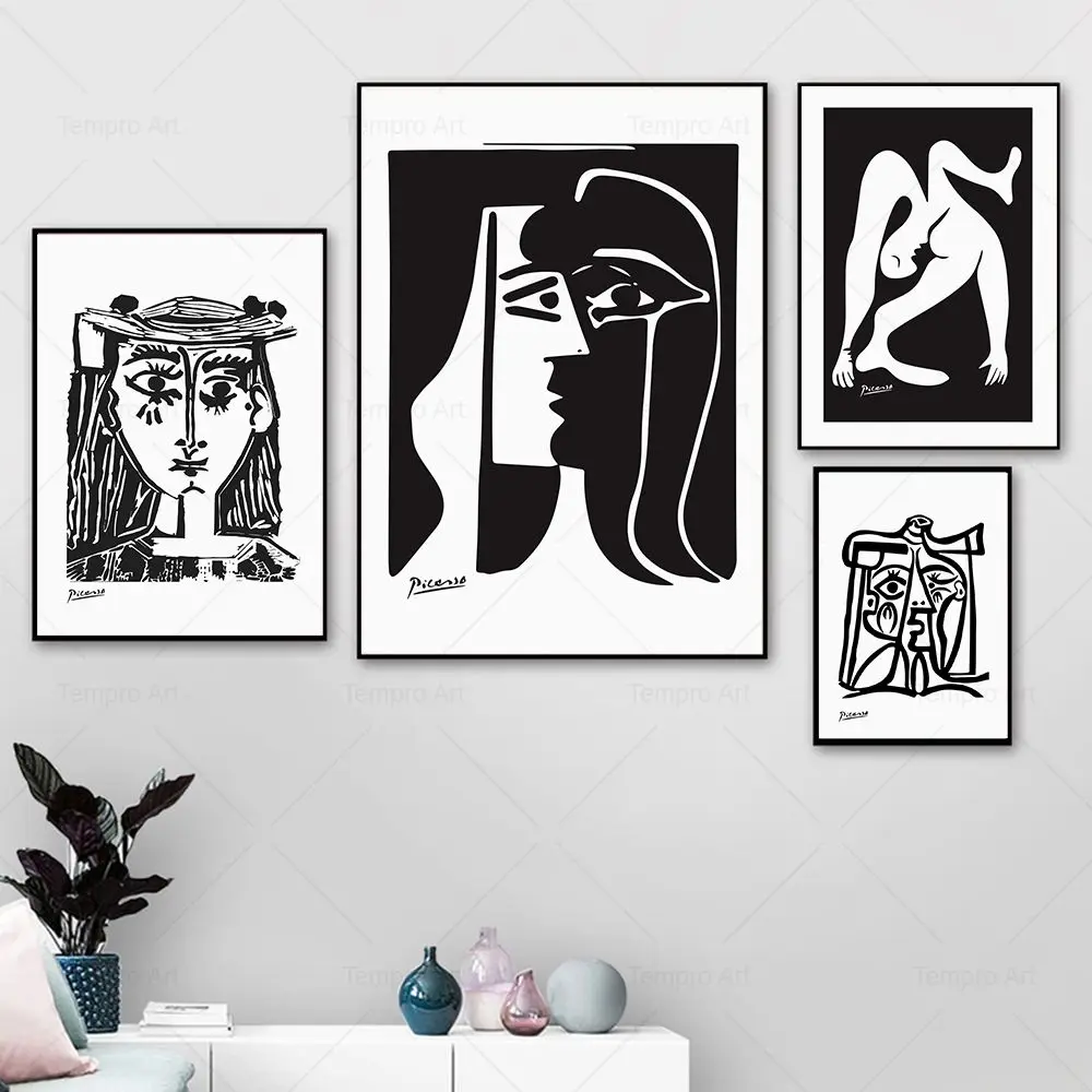 Pablo Picasso Poster in bianco e nero schizzo su tela pittura linea astratta disegnare stampa Wall Art Picture for Living Room Home Decor _ - AliExpress Mobile