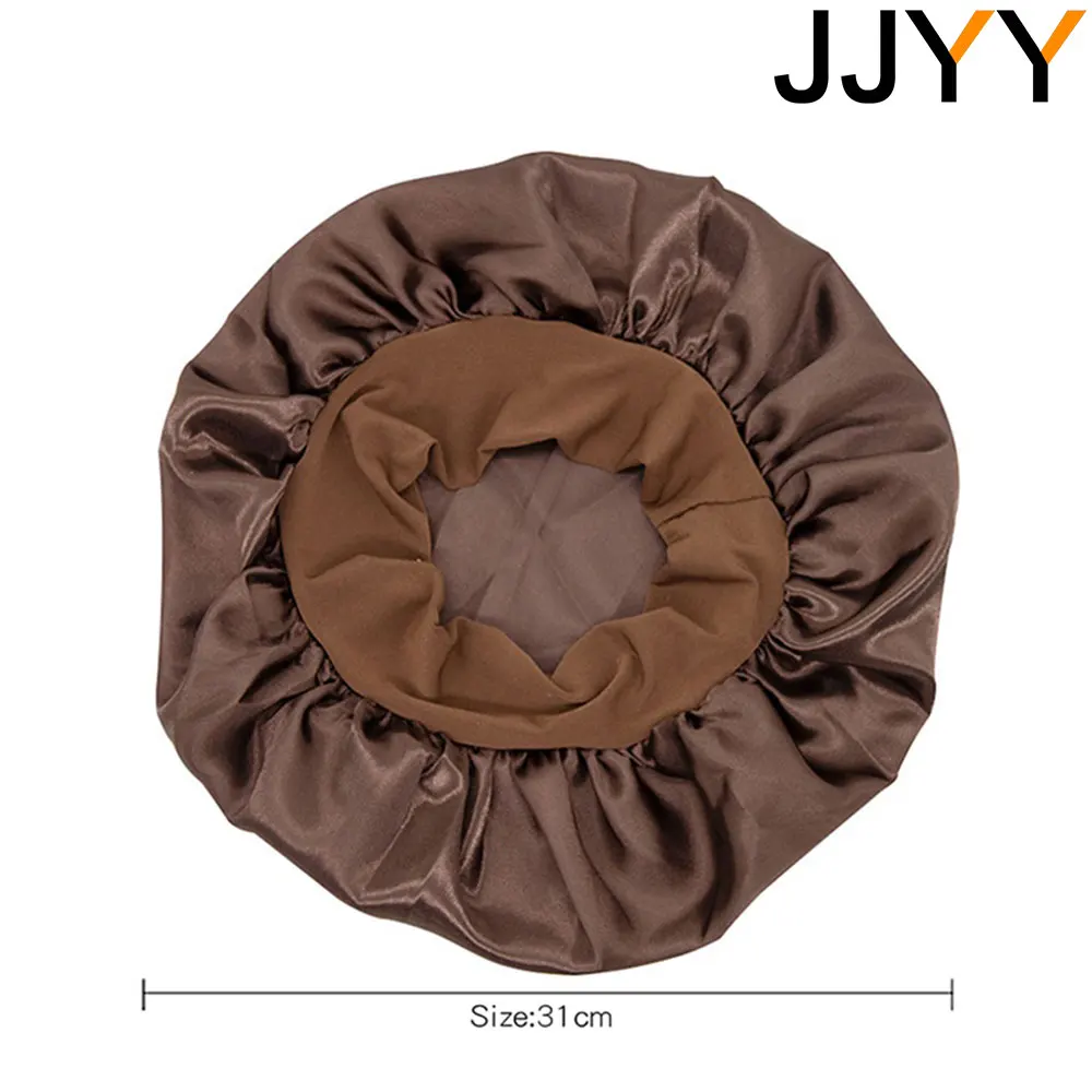 JJYY Sister-Bonnet en satin solide pour femme, bonnet de coiffure, soins des cheveux longs, chapeau de nuit, bonnet de douche rond, outil de coiffure