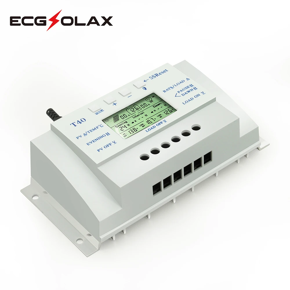 ECGSOLAX MPPT 40A 20A Solar Charge Controller 12V 24V Auto LCD Display PV Regulator Dual Timer Control for Solar Lighting System