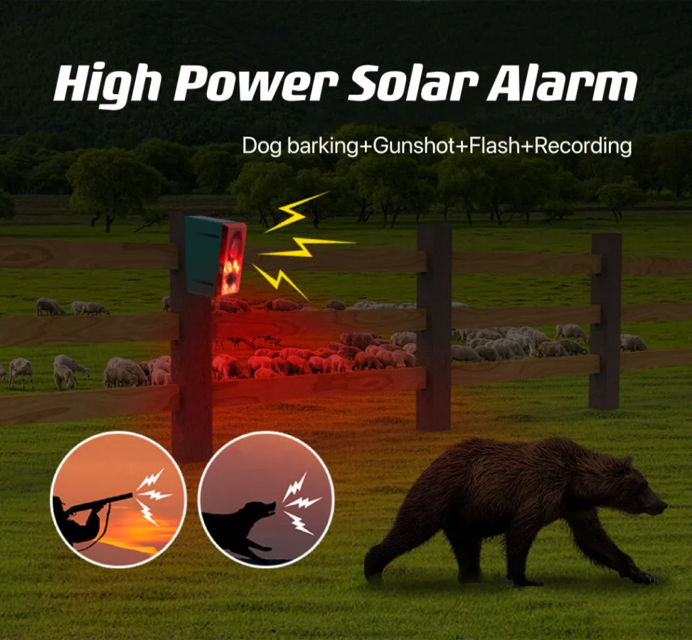 HighPowerSolarAlarmDogBarkingGunshotFlashInductionSoundLight