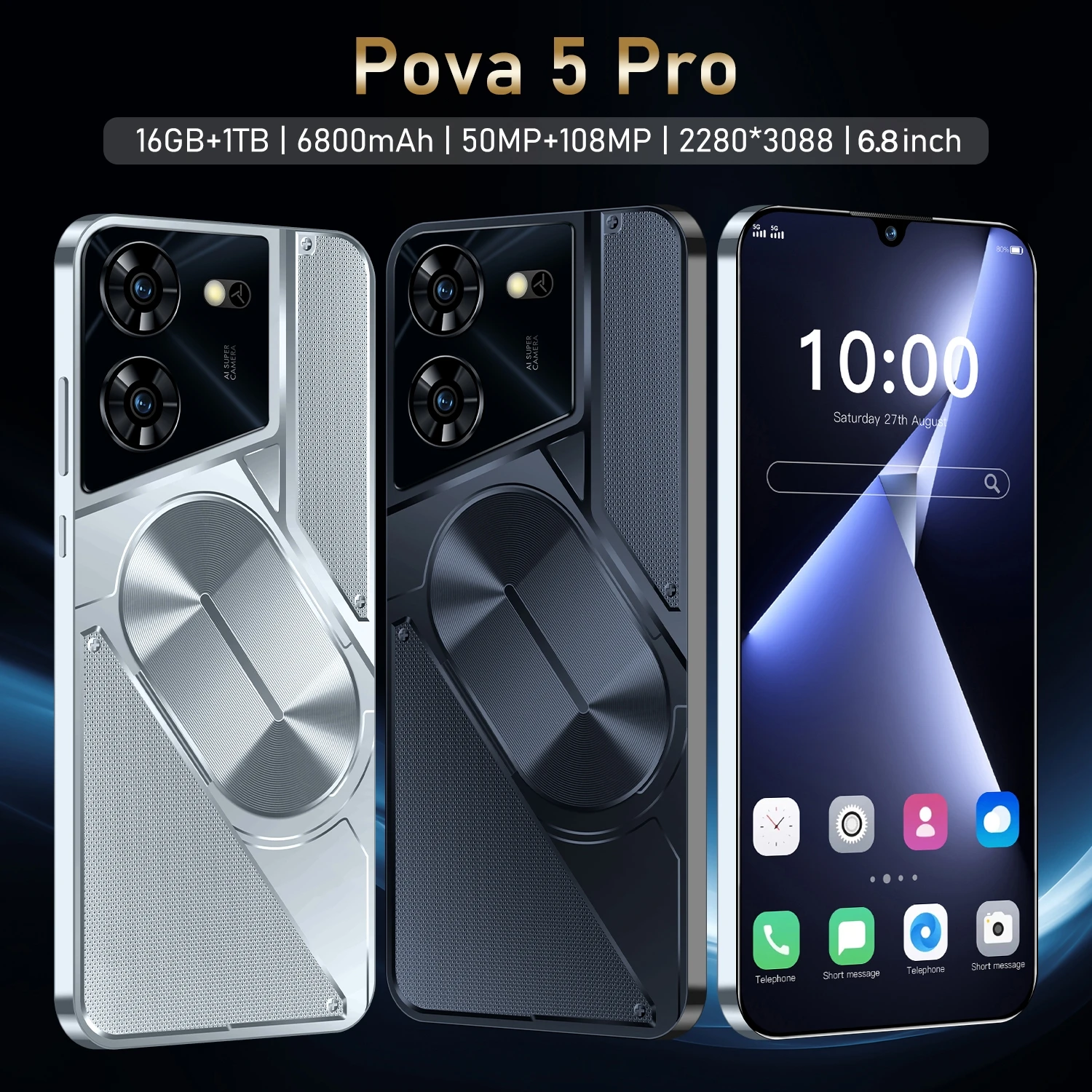 5G 오리지널 휴대폰 포바 5 프로 스마트폰, 6.8 HD 스크린, 16G + 1T, 6800Mah, 108MP, 안드로이드 13 휴대폰, 듀얼 심 페이스 언락