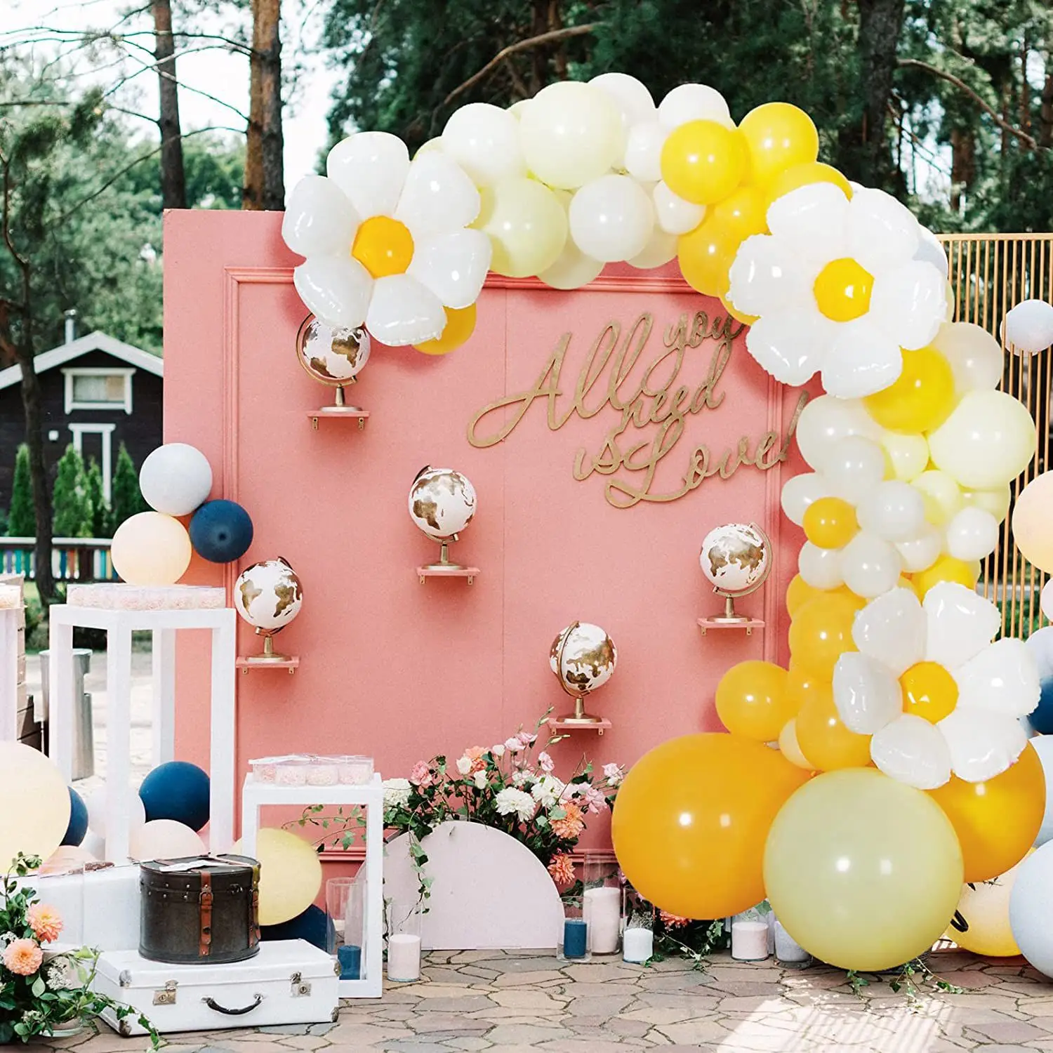 

White Yellow Daisy Flower Birthday Balloon First Birthday Party Decorations for Kids Boy Girl Baby Shower Gender Reveal Balloon