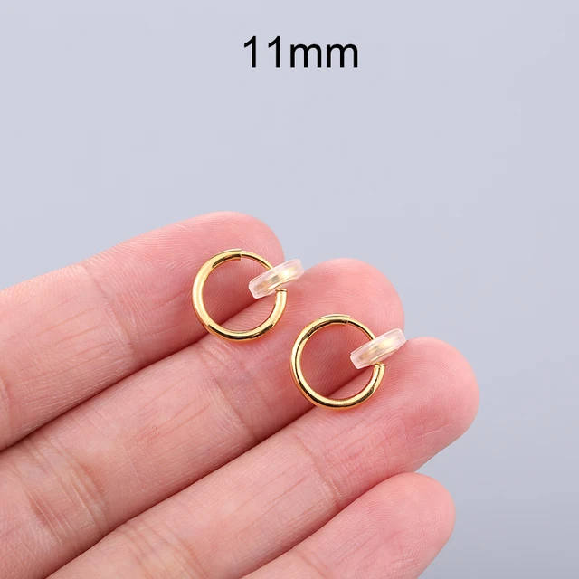 1 Pair Gold Silver Punk Hoop Earrings For Couple Fake Hoops Ear Clip Earrings Without Holes Ear Cuffs For Non Pierced Ears Gold 11mm