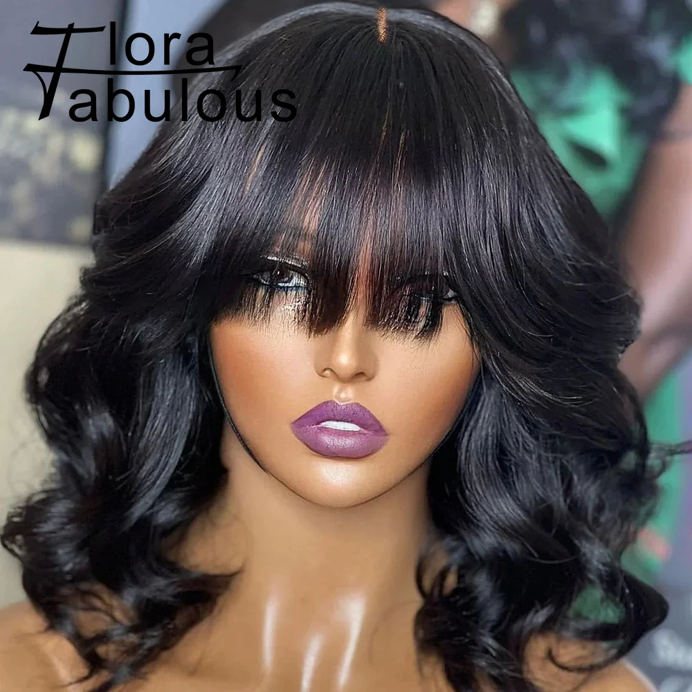 

Body Wave Human Hair Bangs Wigs For Women 3X1 Glueless Short Bob Fringe Wig Machie Made Brazilian Remy Human Hair Wigs With Bang