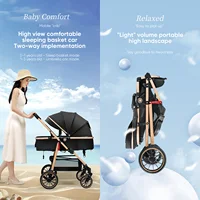Poussette légère OWJHE pour bébé, poussette à quatre roues, poussette de voyage, poussette pliable haute, poussette tout-terrain 5