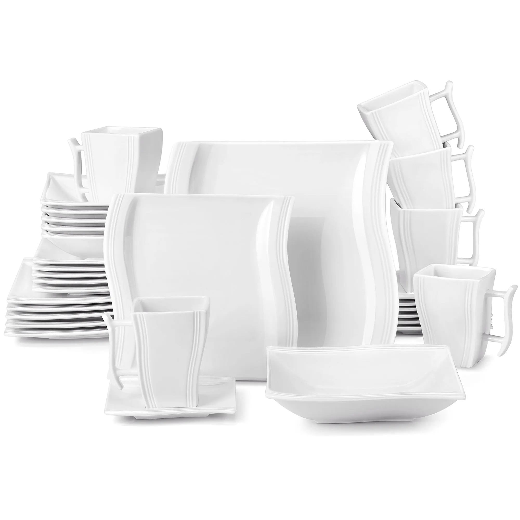 MALACASA, Series Blance, 6-Piece Porcelain Dinner Plates Dinnerware Set,  Ivory White Dinner Set, 10.25