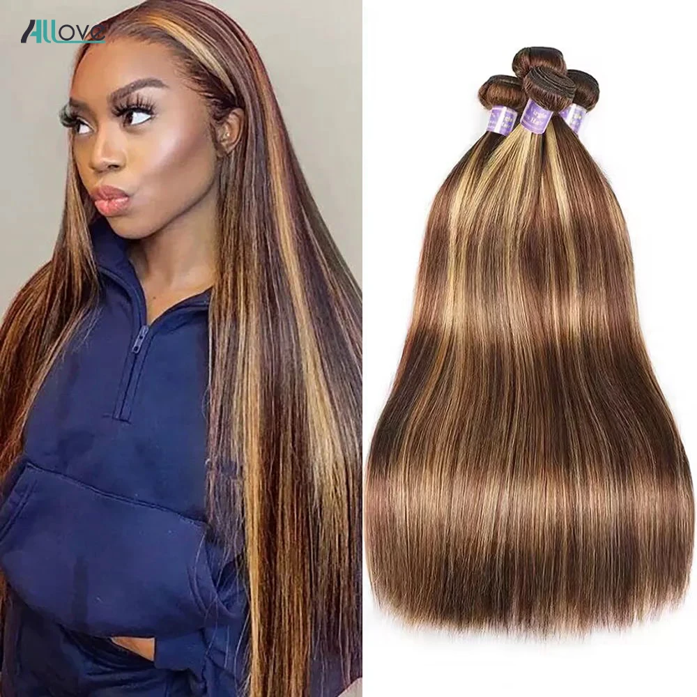 Allove 30 32 Pollici Highlight Bundles Capelli Umani Bone Straight Human Hair Bundles Ombre Honey Blonde Brazilian Remy Hair Extension