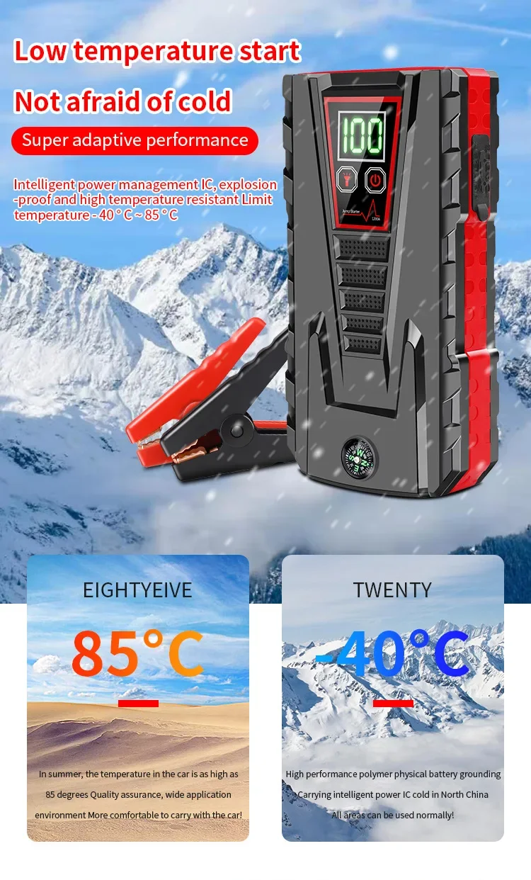 12000mAh Tragbarer Auto-Starthilfe-Booster mit 5000A Spitzenstrom, Powerbank-Ladegerät, 12V Auto-Startgerät für Benzin- und Dieselfahrzeuge, Notfallbatterie – Detail 6