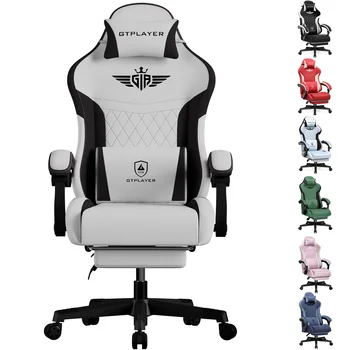 GTPLAYER Gaming Chair Fabric, High Back Computer Chairs with Footrest for Adults Ergonomic Lumbar Support Swivel PC Chair for Ho