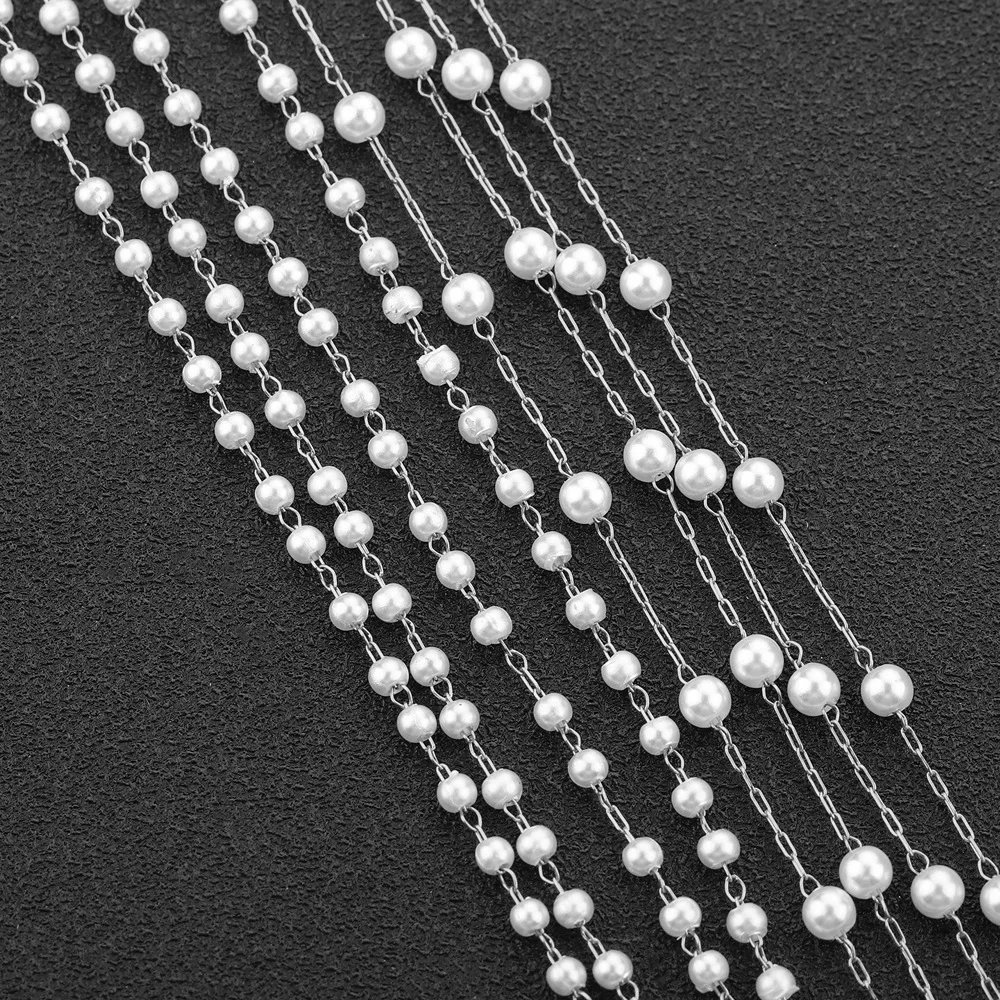 High Quality Stainless Steel Gold Color Dainty Thin Paper Clip Link Bead Roll Trim Imitation Pearl Chain for Jewelry Making DIY