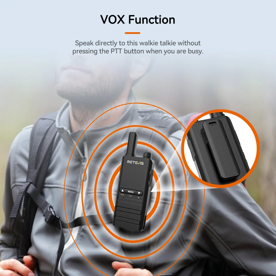 Retevis B3B B63B 15 mm ultradünnes Mini-Walkie-Talkie Typ C Charge VOX Walkie-Talkies PMR446 Professionelles tragbares Funkgerät – Detail 6
