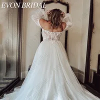 EVON BRIDAL Strapless Lace Wedding Dress Plus Size For Bride Puff Sleeves A-Line Backless Applique Customized Bridal Gowns 2
