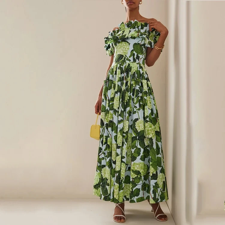 2024 New Floral Print Off Shoulder Printed One Piece Swimsuit and Skirt Summer Swimwear  Women  Beachwear Bathing Suit