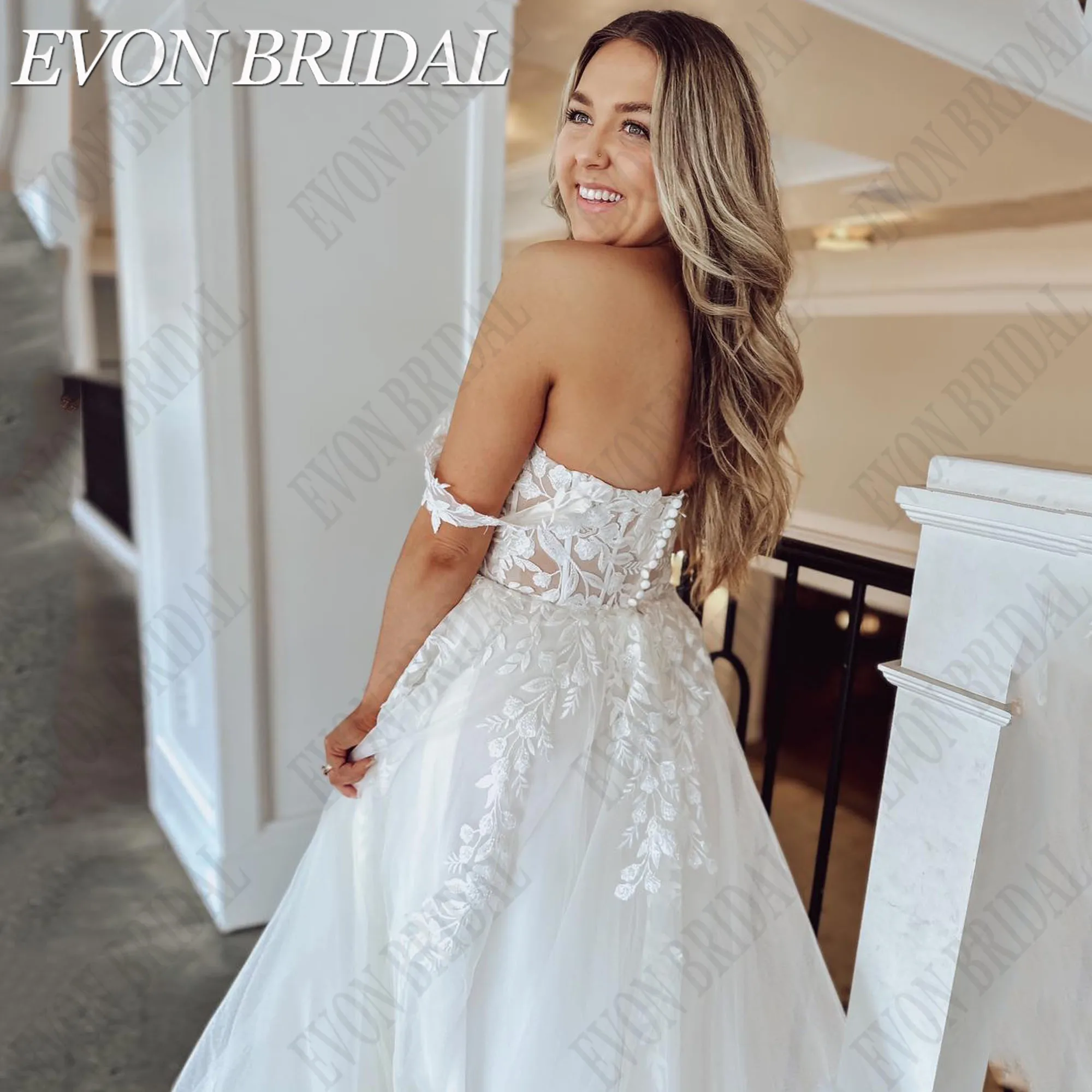 EVON BRIDAL Sweetheart Plus Size Wedding Dresses Off Shoulder A-Line Applique Bride Gowns Side Split Tulle Vestidos De Novia 3