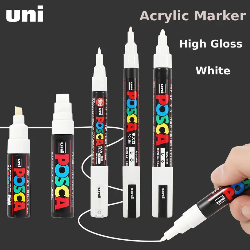 Posca White Marker Brush, Permanent Waterproof Non-fading High Gloss Mark Pens-Rock Art/Fabric Paint/Shoe Graffiti/Poster Making 2