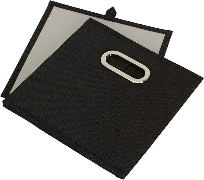 6-pack foldable fabric storage bins, black. Includes handles, ideal for cubbies, closets, or toy organization 5