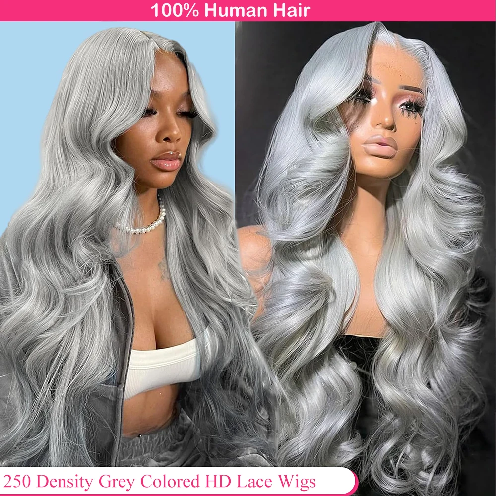 250 Density Grey Body Wave Lace Front Wigs Human Hair 613 Colored Vietnamese Silve  13x4 Hd Lace Frontal Wig Human Hair Wigs