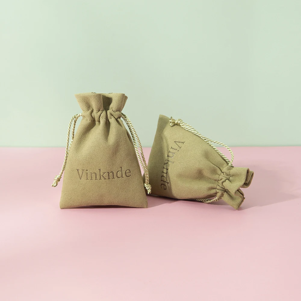 100pcs Dark Green Custom Jewerly Packaging Display Logo Personalized Small Wedding Favor Ring Microfiber Drawstring Pouch Bag