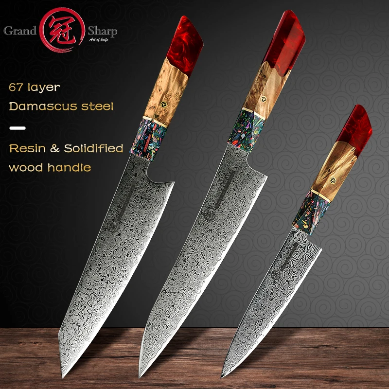 

Grandsharp Chef's Knife 67 Layers vg10 Japanese Damascus Kitchen Knife Kitchen Stainless Steel Tools Gyuto Utility Kiritsuke
