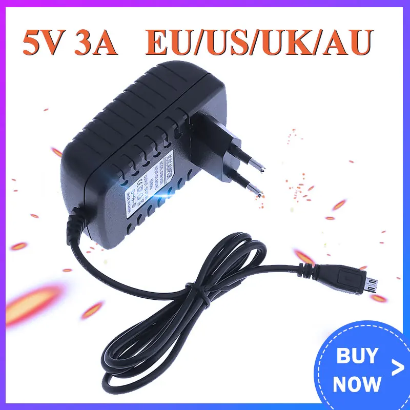 Raspberry Pi 3 Alimentatore 5V 3A Dc 100V ~ 240 V Eu Us Uk Au Caricabatterie Porta Micro Usb Per Rpi 3 Pi Zero 2 W