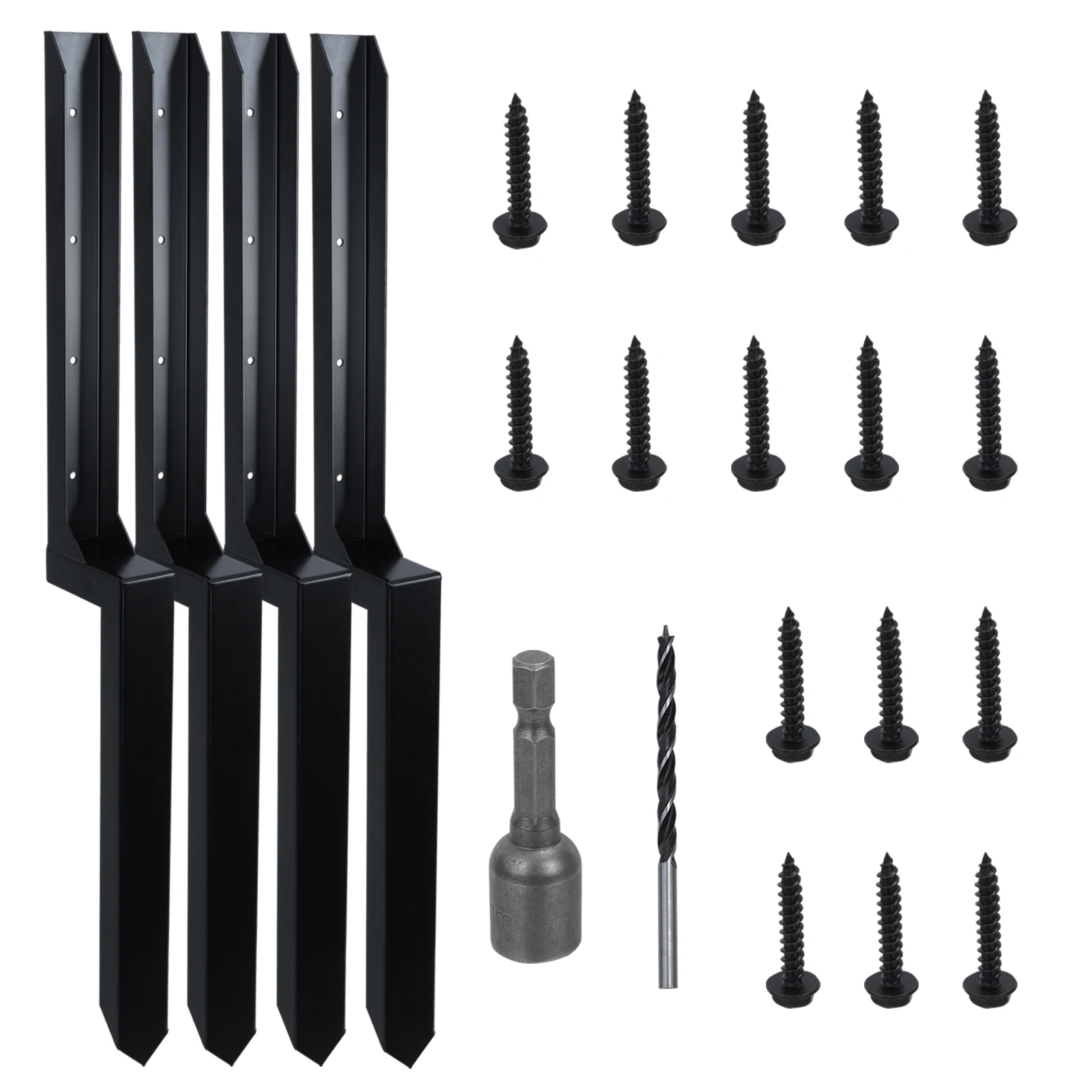 4Pcs Fence Post Repair Stakes with Fixing Screws, Fence Back Support Kit, Pointed Head Tilted Broken Wood Post Repair Tool