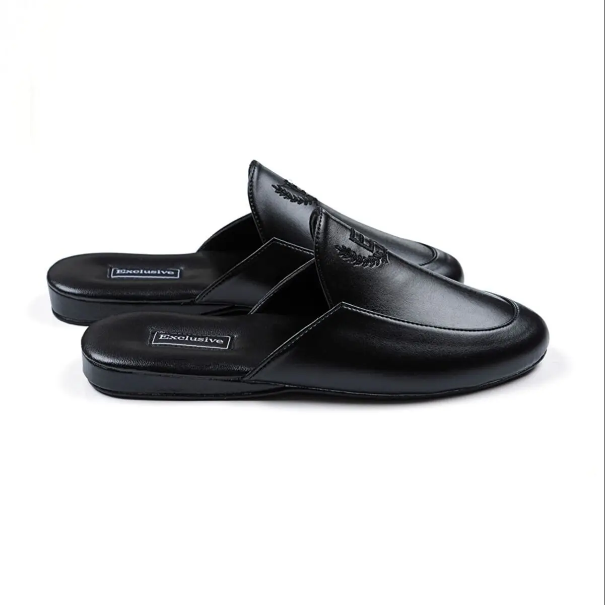 Men's Leather Slippers Comfortable Stylish House Slippers Groom Slippers Anti-Slip Black Slippers for Dowry