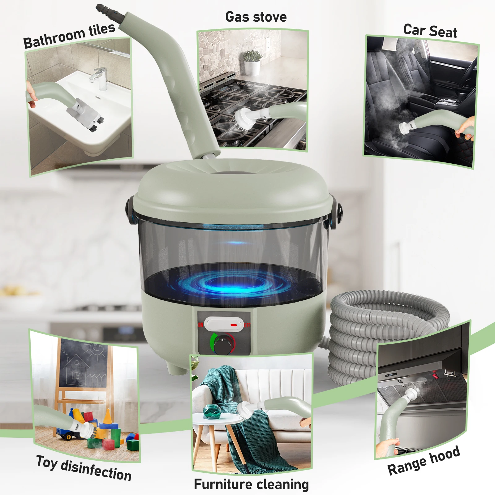 2500W Powerful Handheld Steam Cleaner with 6 Brush Heads - 45 Mins Runtime, 110V Multiuse Steamer for Deep Cleaning Upholstery, 3