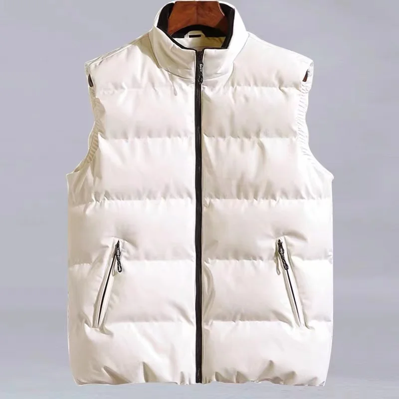 Men Winter White Big Size Vests Quality Solid Padded Cotton Sleeveless Jacket Male Waistcoat Puffer Vest Homme - 2