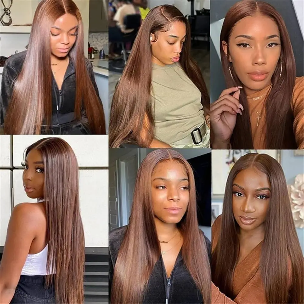 Bone Straight 13x6 13x4 HD Transparent Lace Frontal Wig Glueless Human Hair Wig 30 Inch Colored Chocolate Brown Lace Front Wigs
