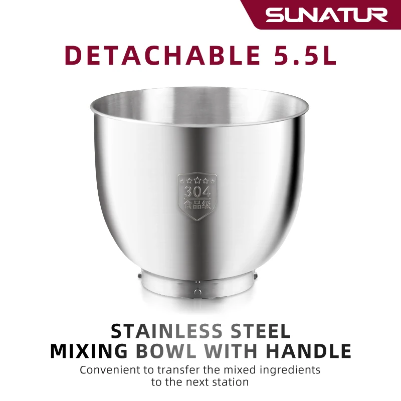 SUNATUR Kneader 5.5L Flour Dough Machine 110V/220V Stand Mixer 1300W Electric Pastry Blender Kitchen Machines Kneading 5