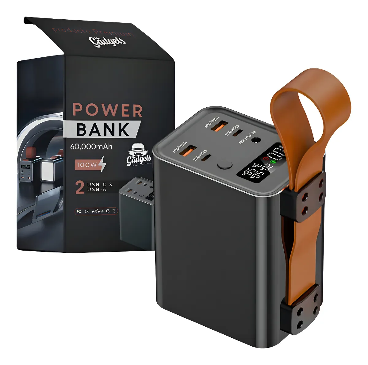 Mr. Gadgets Powerbank WPD-101 60,000mAh 100W USB-C PD Power Bank 4 Puertos (2x USB-C + 2x USB-A) Linterna LED Indicador Nivel Carga Protección Sobrecarga – Portátil