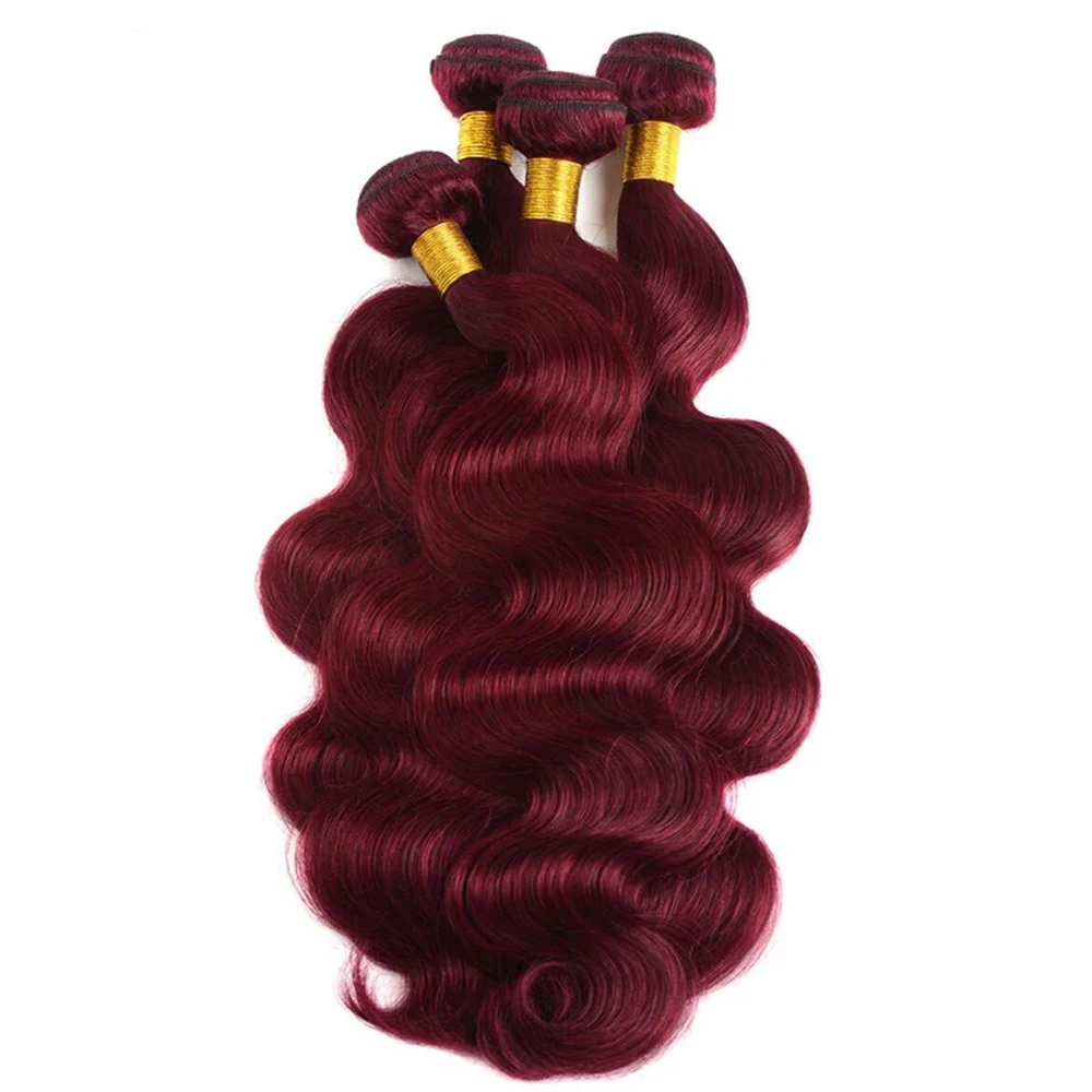 #99j Body Wave Bundles With Closure Frontal 13x4 Lace 100% Human Hair Extensions Burgundy Colored Human Hair Bundle And Frontal