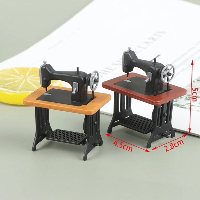 Dollhouse Decor Miniature Furniture Wooden Sewing Machine with Thread Scissors Accessories for Dolls House Kids Toys for Girls 6