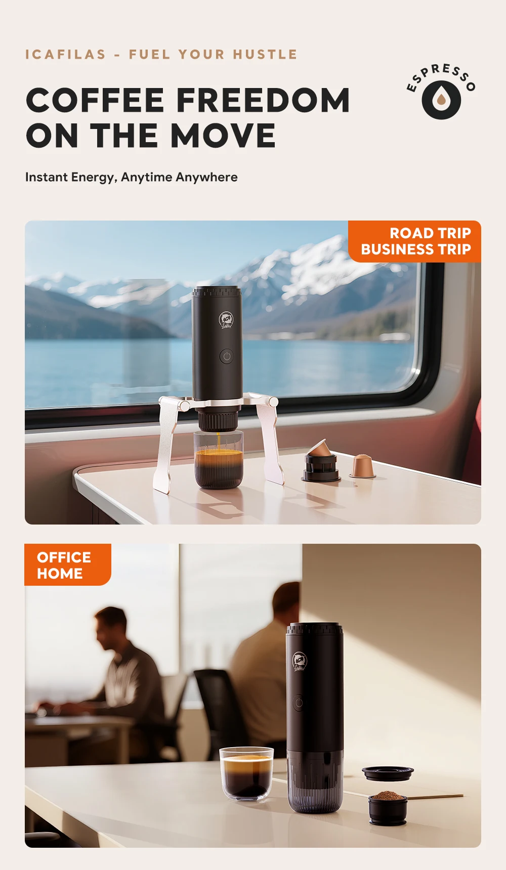 Description Picture 5 of itemPortable Espresso Coffee Maker 7800mAh 19Bar Pressure/Cold Brew/Heating Compatible With Capsules/Powder/USB-C Recharge