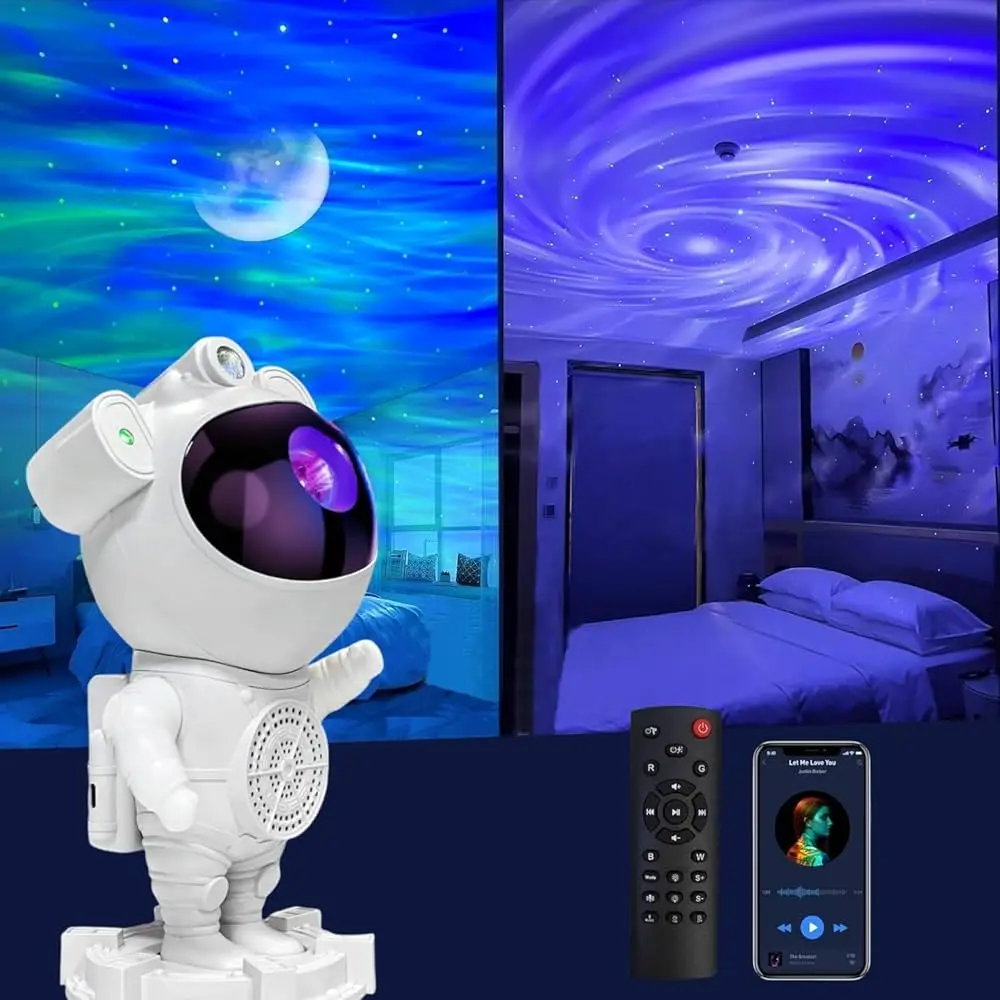 Lámpara Proyector Astronauta – Luz Galáctica con Conexión Bluetooth