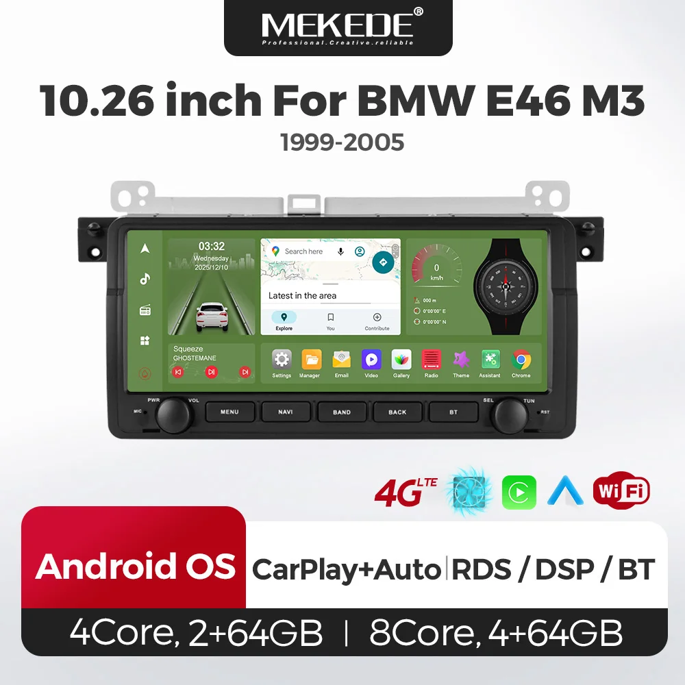 Radio Estéreo para Auto Mekede de 10.26 Pulgadas, 4G+64G, 8 Núcleos, Carplay Inalámbrico para BMW E46 M3 318/320/325/330/335 1998-2006, Android 15, Navegación GPS, Reproductor Multimedia de Video 1
