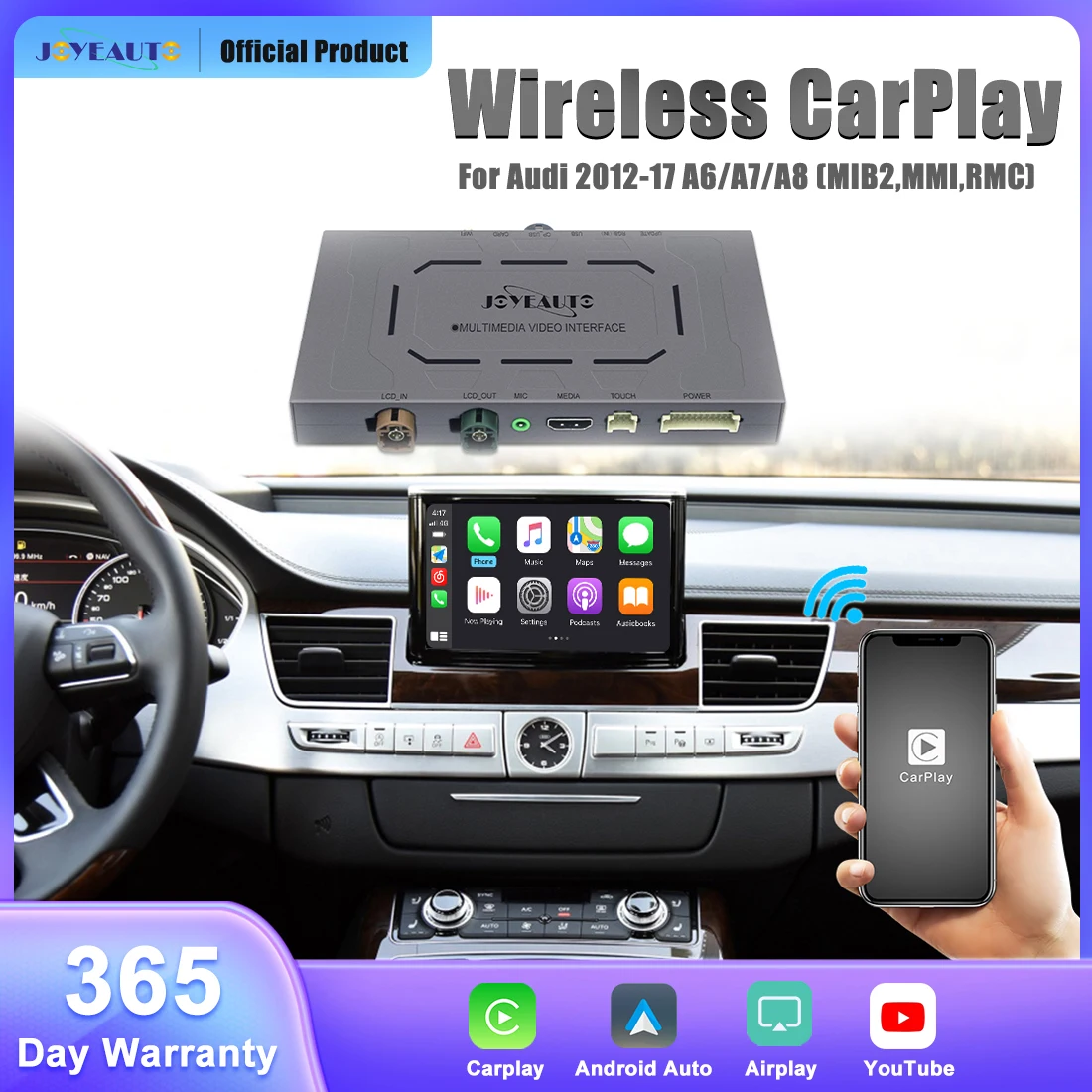 

JOYEAUTO Wireless Apple CarPlay Android Auto Module for Audi A6 A7 A8 MIB2 MMI RMC 2012-17 With Mirror Link AirPlay Retrofit Kit