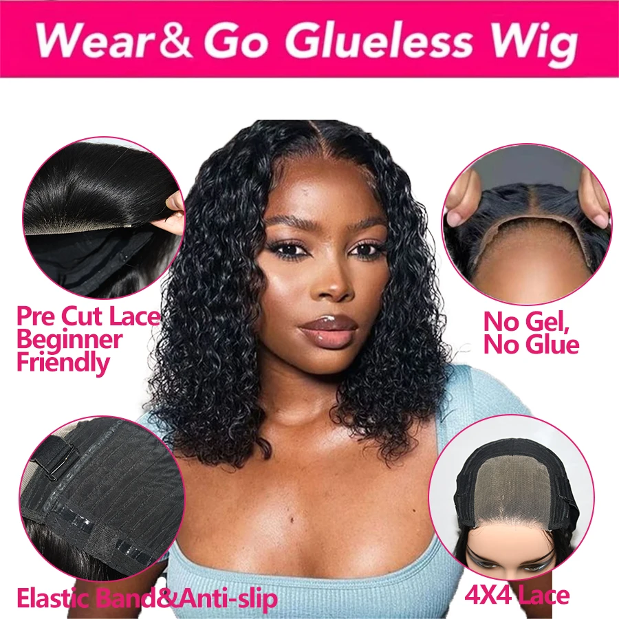 

Water Wave Wear And Go Bob Wigs For Women Human Hair Glueless Wig Ready To Go Human Hair Curly Wigs Pre Cut 4x4 Lace Wig