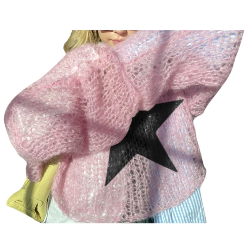 Sweater Pentagram Pattern Long Sleeve Tops y2k Aesthetic Grunge Fairycore Hollow Out Crochet Clothes 2000s Knitwear 11 Sweater Pentagram Pattern Long Sleeve Tops y2k Aesthetic Grunge Fairycore Hollow Out Crochet Clothes 2000s Knitwear